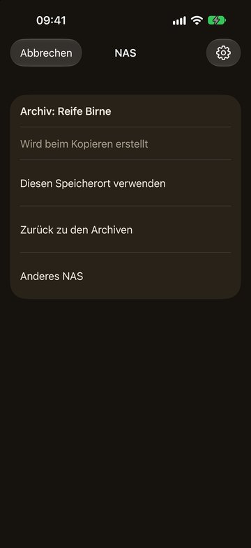 PicFrom auf dem iPhone mit einem neuen Archiv auf dem NAS