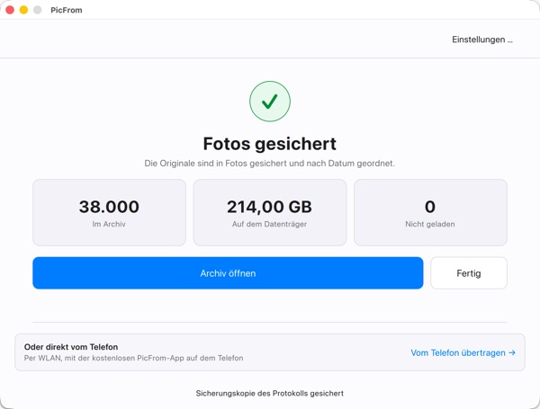 PicFrom hat das Sichern der Fotos abgeschlossen