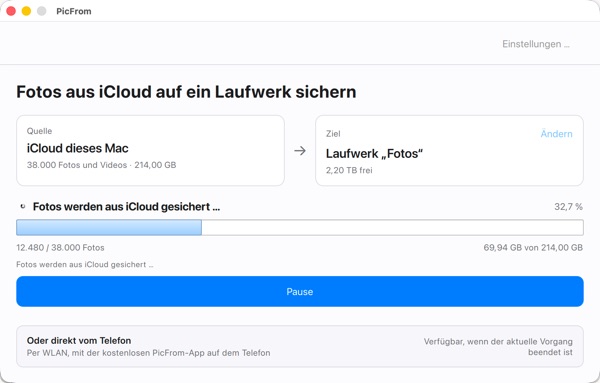 PicFrom sichert Originale aus iCloud