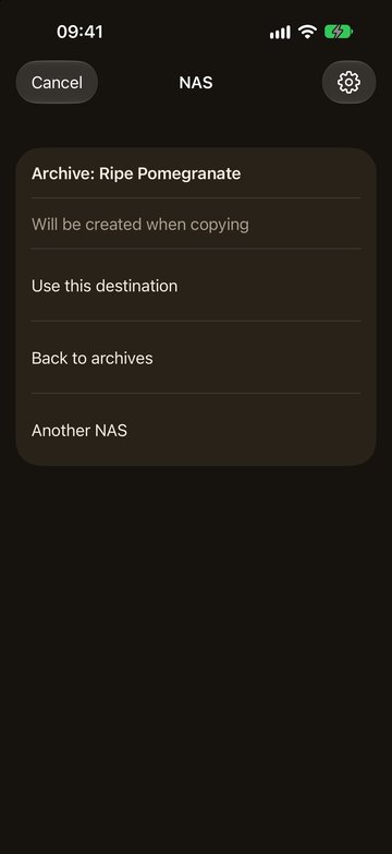 PicFrom on the iPhone with a new archive on the NAS