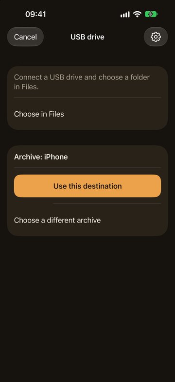 PicFrom on the iPhone with a USB drive ready
