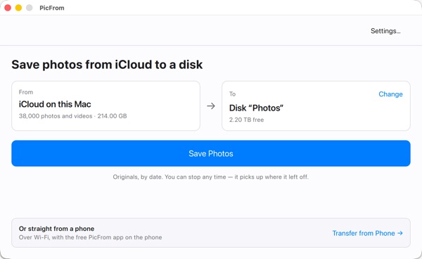 The main window of PicFrom for Mac