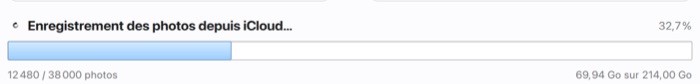 Progression de la copie dans PicFrom : 12 480 photos sur 38 000, 69,94 Go sur 214 Go