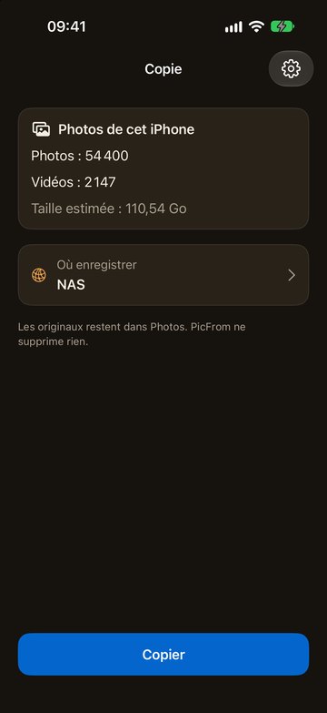 PicFrom sur l’iPhone, prêt à copier sur un NAS
