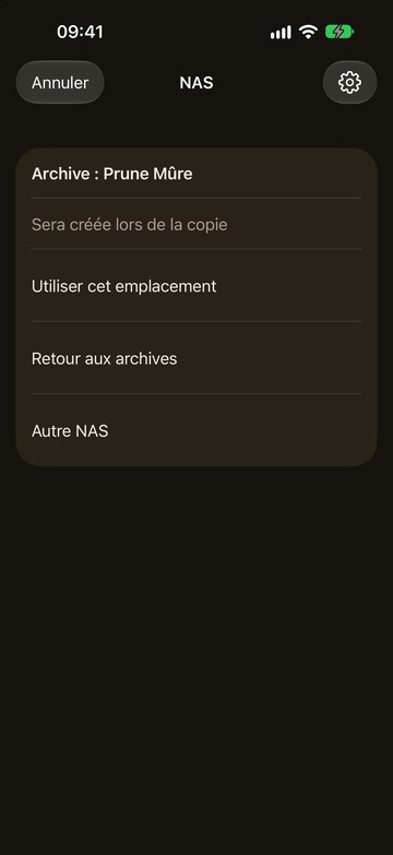 PicFrom sur l’iPhone avec une nouvelle archive sur le NAS