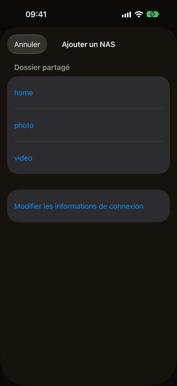 PicFrom sur l’iPhone affiche les dossiers partagés du NAS