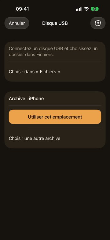 PicFrom sur l’iPhone avec un disque USB prêt