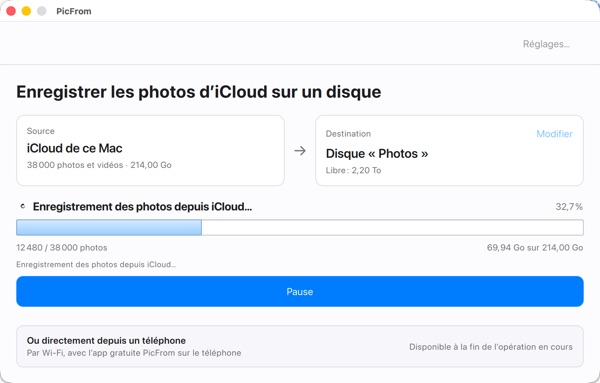 PicFrom enregistre les originaux depuis iCloud