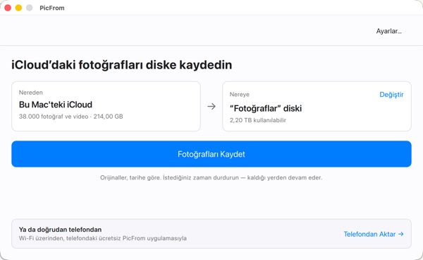 Mac için PicFrom'un ana penceresi